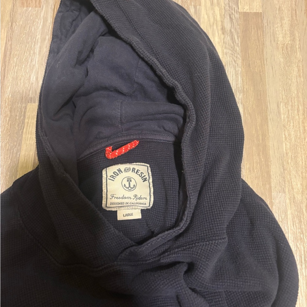 Iron & Resin Navy beach hoodie waffle knit Sweatshirt